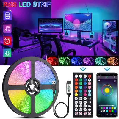 RGB LED 스트립 조명, 음악 동기화, USB 5V 리모컨, 유연한 리본 램프, 방 파티, TV 책상, 침실 장식